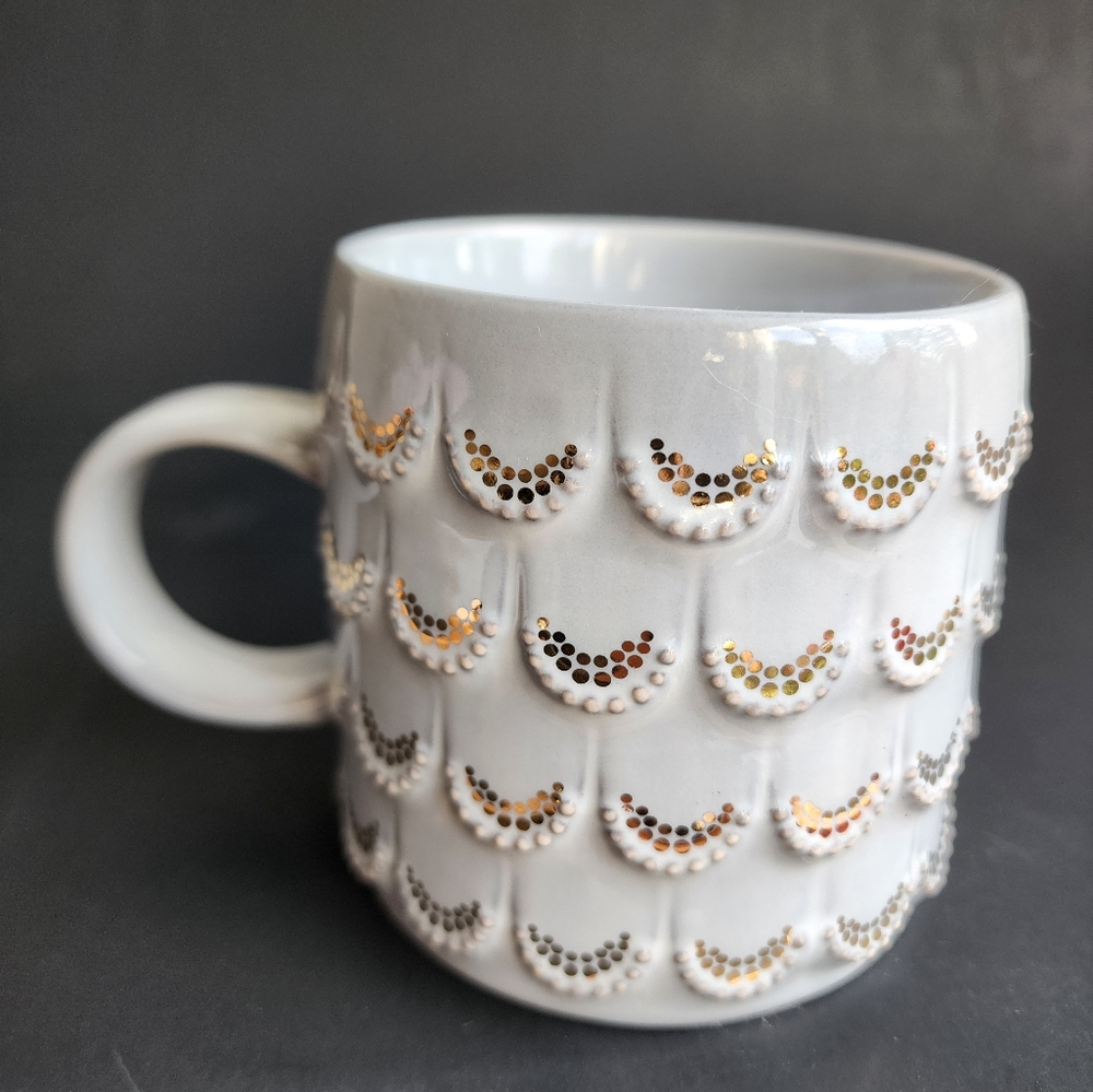 Starbucks Mermaid Scales Coffee Mug Tea Cup Scalloped Gold Dot Pattern 10 fl. oz - Picture 3 of 5